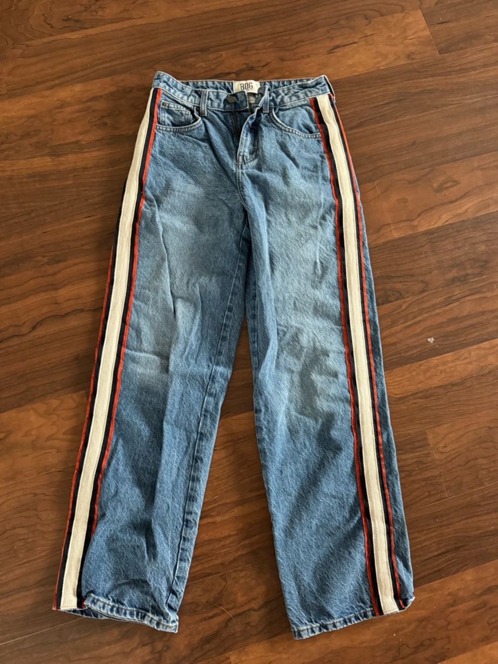 BDG Denim Jeans with Red and Cream Side Stripes